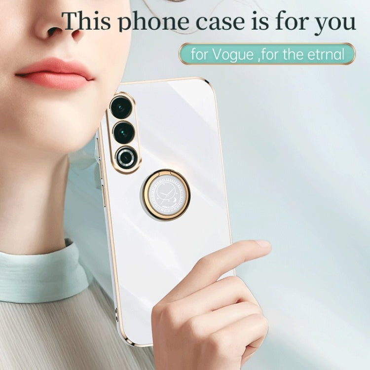 For Meizu 20 5G XINLI Straight Edge 6D Electroplate TPU Phone Case with Ring Holder(White) - Meizu by XINLI | Online Shopping South Africa | PMC Jewellery | Buy Now Pay Later Mobicred