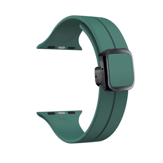 For Apple Watch SE 2023 40mm Magnetic Square Buckle Silicone Watch Band(Pine Green) - Watch Bands by PMC Jewellery | Online Shopping South Africa | PMC Jewellery