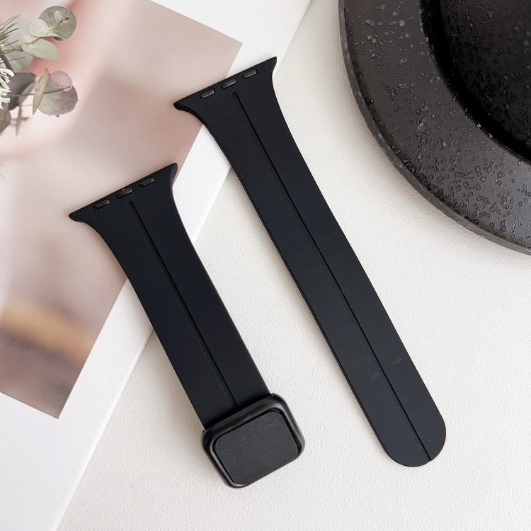 For Apple Watch Ultra 2 49mm Magnetic Square Buckle Silicone Watch Band(Black) - Watch Bands by PMC Jewellery | Online Shopping South Africa | PMC Jewellery