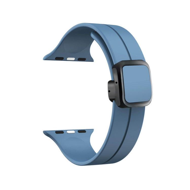 For Apple Watch Series 9 41mm Magnetic Square Buckle Silicone Watch Band(Blue) - Watch Bands by PMC Jewellery | Online Shopping South Africa | PMC Jewellery