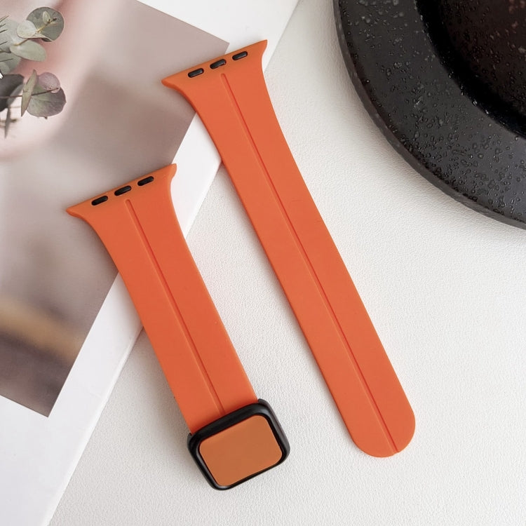 For Apple Watch SE 2022 44mm Magnetic Square Buckle Silicone Watch Band(Orange) - Watch Bands by PMC Jewellery | Online Shopping South Africa | PMC Jewellery