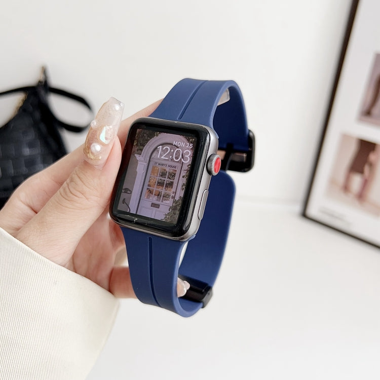 For Apple Watch SE 2022 44mm Magnetic Square Buckle Silicone Watch Band(Midnight Blue) - Watch Bands by PMC Jewellery | Online Shopping South Africa | PMC Jewellery