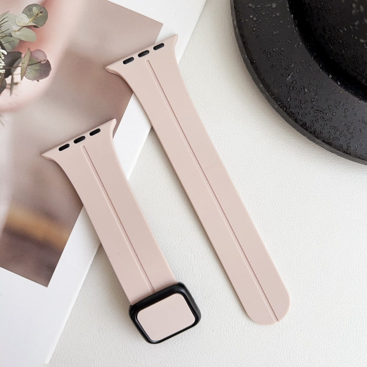 For Apple Watch Series 7 41mm Magnetic Square Buckle Silicone Watch Band(Sand Pink) - Watch Bands by PMC Jewellery | Online Shopping South Africa | PMC Jewellery