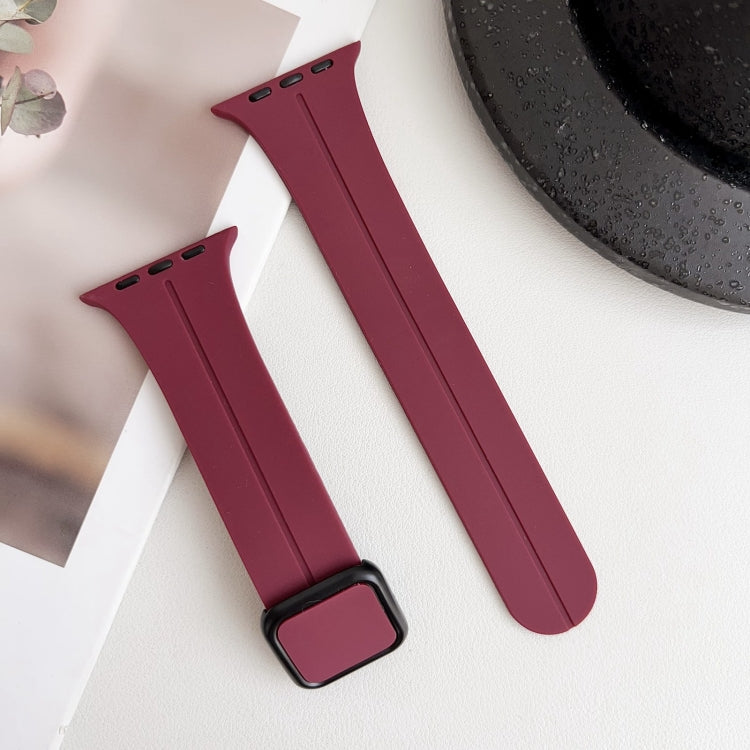 For Apple Watch Series 7 41mm Magnetic Square Buckle Silicone Watch Band(Wine Red) - Watch Bands by PMC Jewellery | Online Shopping South Africa | PMC Jewellery