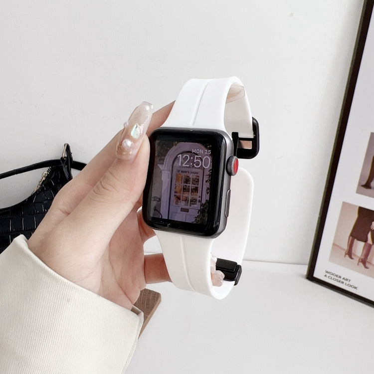 For Apple Watch Series 7 45mm Magnetic Square Buckle Silicone Watch Band(White) - Watch Bands by PMC TechLife | Online Shopping South Africa | PMC TechLife