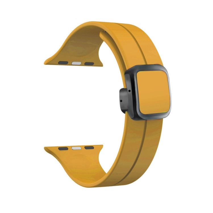 For Apple Watch Series 7 45mm Magnetic Square Buckle Silicone Watch Band(Yellow) - Watch Bands by PMC Jewellery | Online Shopping South Africa | PMC Jewellery