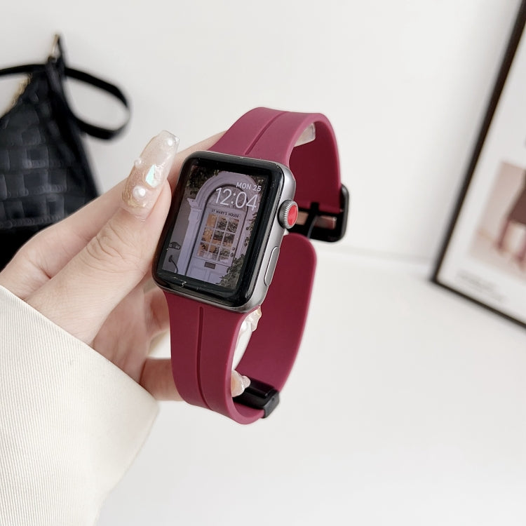 For Apple Watch SE 40mm Magnetic Square Buckle Silicone Watch Band(Wine Red) - Watch Bands by PMC TechLife | Online Shopping South Africa | PMC TechLife