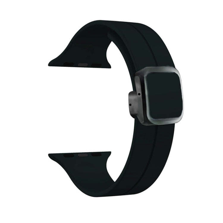 For Apple Watch SE 44mm Magnetic Square Buckle Silicone Watch Band(Black) - Watch Bands by PMC TechLife | Online Shopping South Africa | PMC TechLife