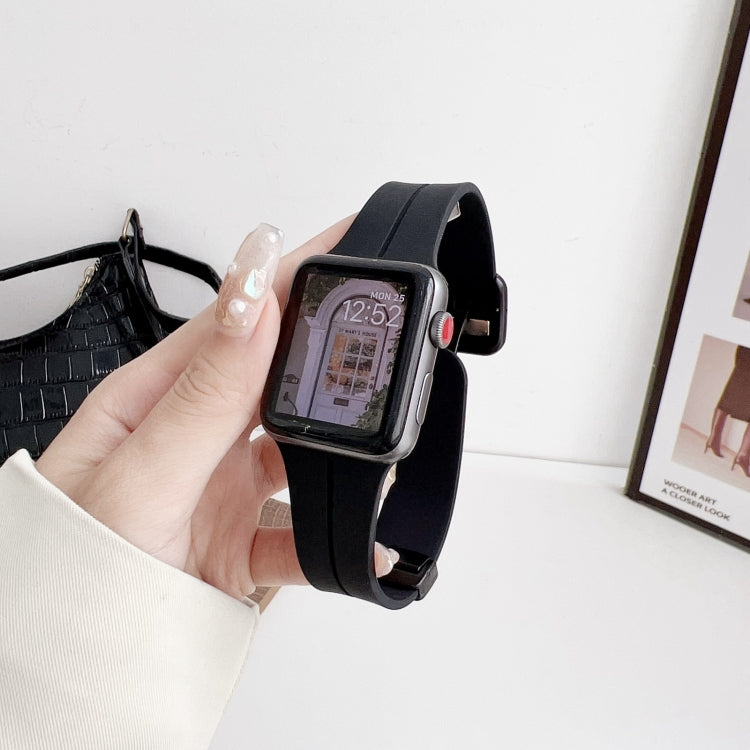 For Apple Watch SE 44mm Magnetic Square Buckle Silicone Watch Band(Black) - Watch Bands by PMC TechLife | Online Shopping South Africa | PMC TechLife