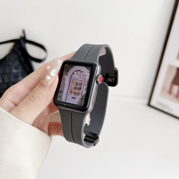 For Apple Watch SE 44mm Magnetic Square Buckle Silicone Watch Band(Dark Grey) - Watch Bands by PMC TechLife | Online Shopping South Africa | PMC TechLife