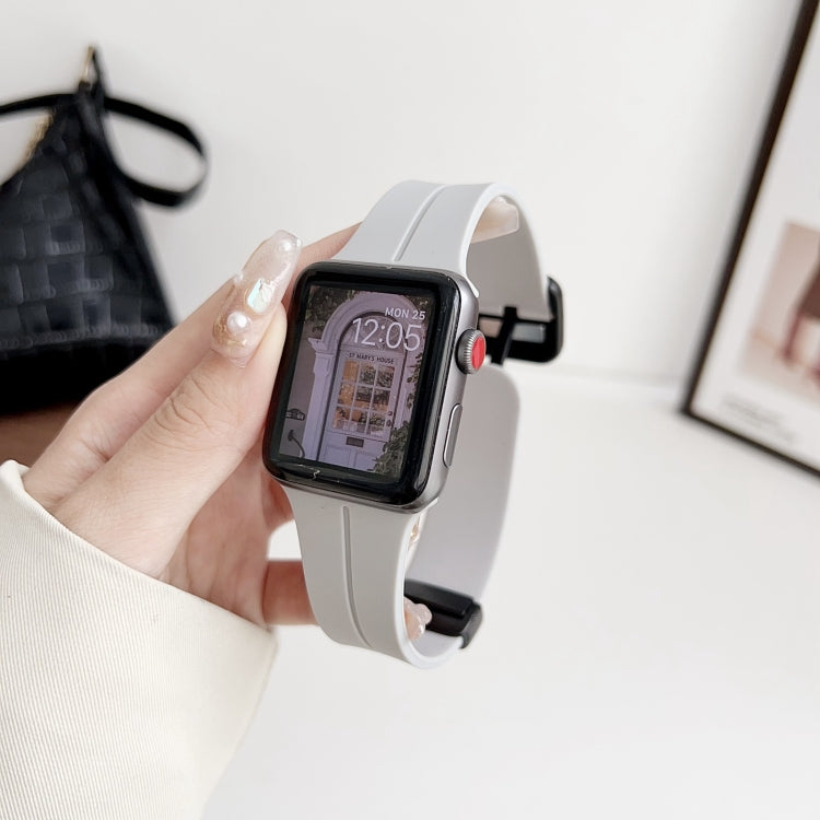 For Apple Watch SE 44mm Magnetic Square Buckle Silicone Watch Band(Cloud Gray) - Watch Bands by PMC TechLife | Online Shopping South Africa | PMC TechLife