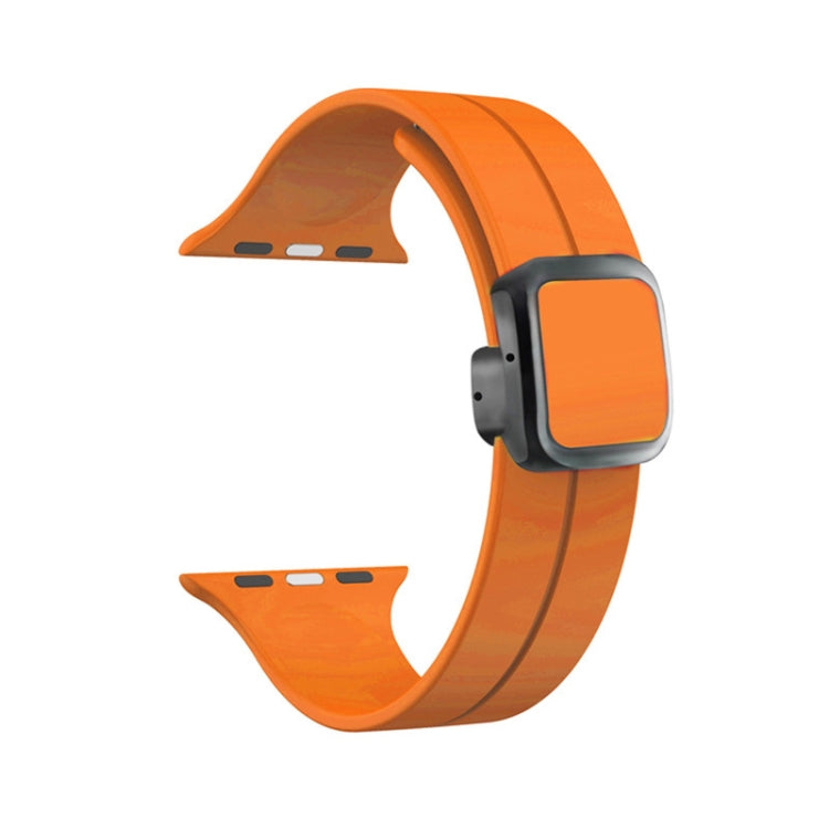 For Apple Watch Series 5 44mm Magnetic Square Buckle Silicone Watch Band(Orange) - Watch Bands by PMC Jewellery | Online Shopping South Africa | PMC Jewellery