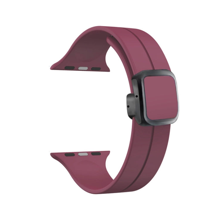 For Apple Watch Series 5 44mm Magnetic Square Buckle Silicone Watch Band(Wine Red) - Watch Bands by PMC Jewellery | Online Shopping South Africa | PMC Jewellery