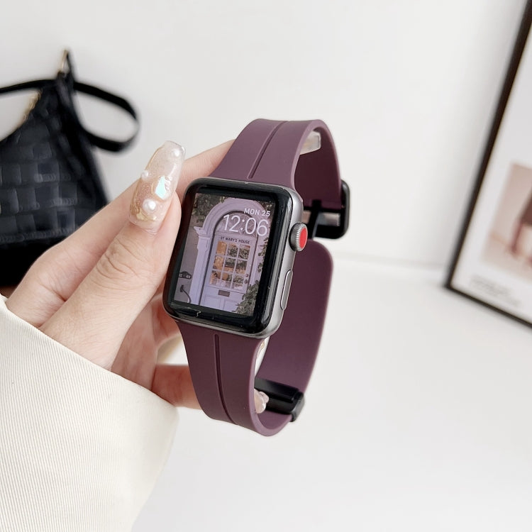 For Apple Watch Series 3 38mm Magnetic Square Buckle Silicone Watch Band(Fruit Purple) - Watch Bands by PMC Jewellery | Online Shopping South Africa | PMC Jewellery