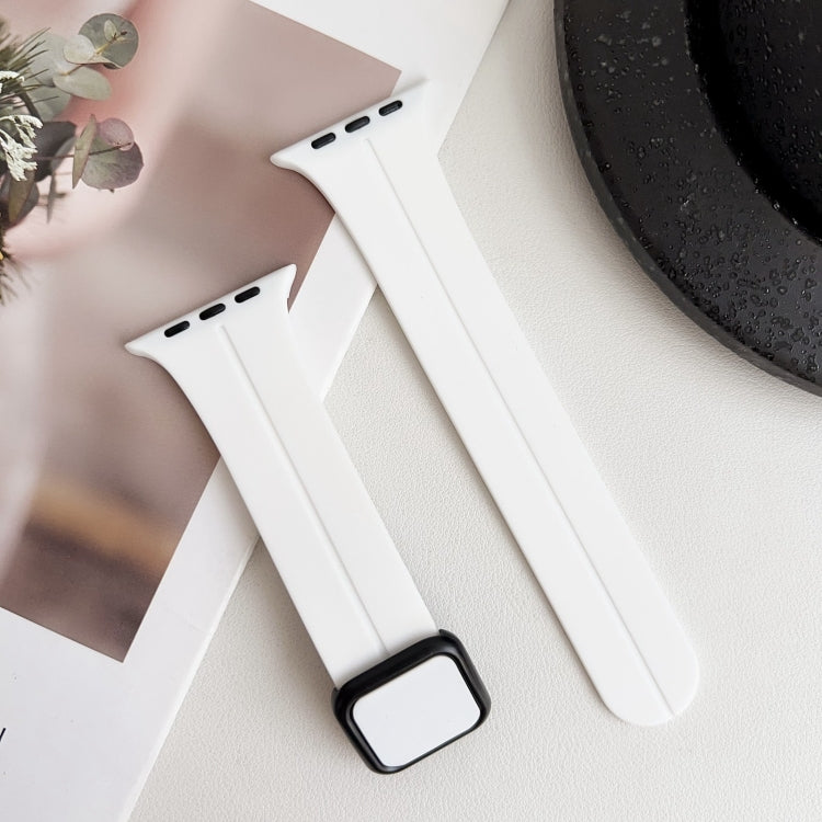 For Apple Watch 42mm Magnetic Square Buckle Silicone Watch Band(White) - Watch Bands by PMC Jewellery | Online Shopping South Africa | PMC Jewellery