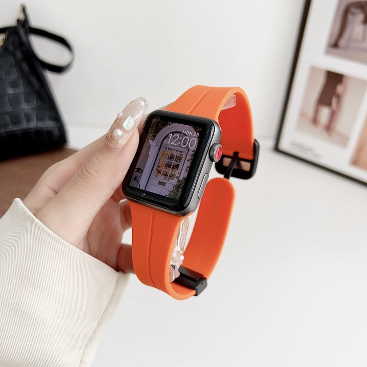 For Apple Watch 42mm Magnetic Square Buckle Silicone Watch Band(Orange) - Watch Bands by PMC TechLife | Online Shopping South Africa | PMC TechLife