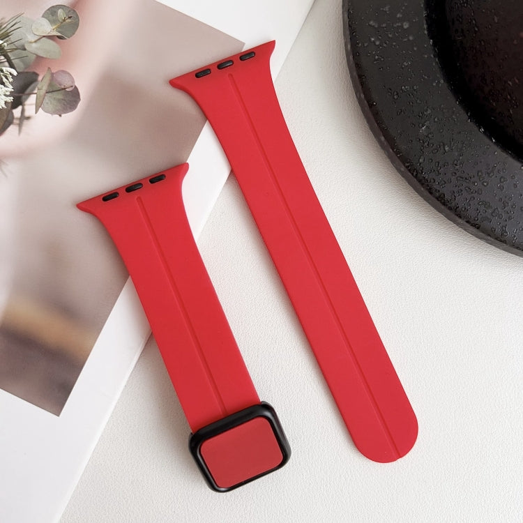 For Apple Watch 42mm Magnetic Square Buckle Silicone Watch Band(Red) - Watch Bands by PMC TechLife | Online Shopping South Africa | PMC TechLife