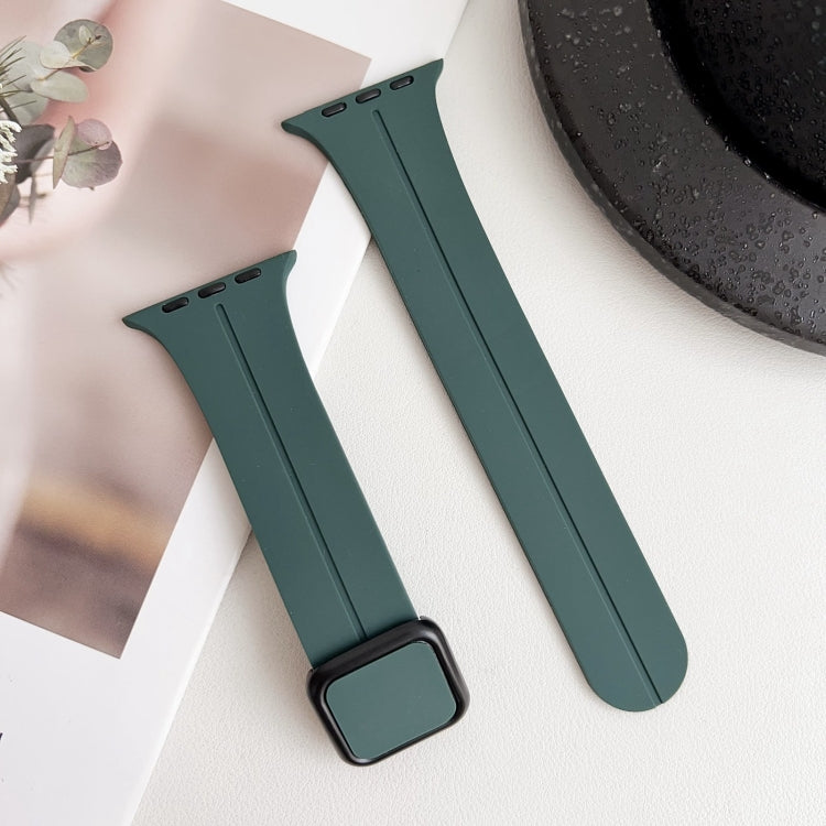 For Apple Watch 42mm Magnetic Square Buckle Silicone Watch Band(Pine Green) - Watch Bands by PMC TechLife | Online Shopping South Africa | PMC TechLife