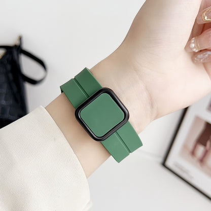 For Apple Watch Series 4 44mm Magnetic Square Buckle Silicone Watch Band(Rock Green) - Watch Bands by PMC Jewellery | Online Shopping South Africa | PMC Jewellery