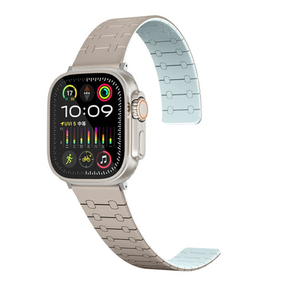 For Apple Watch Series 7 45mm Two Color Loop Magnetic Silicone Watch Band(Khaki+Light Green) - Watch Bands by PMC Jewellery | Online Shopping South Africa | PMC Jewellery