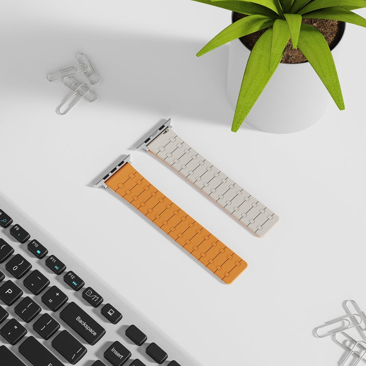 For Apple Watch SE 44mm Two Color Loop Magnetic Silicone Watch Band(Orange+Starlight) - Watch Bands by PMC TechLife | Online Shopping South Africa | PMC TechLife