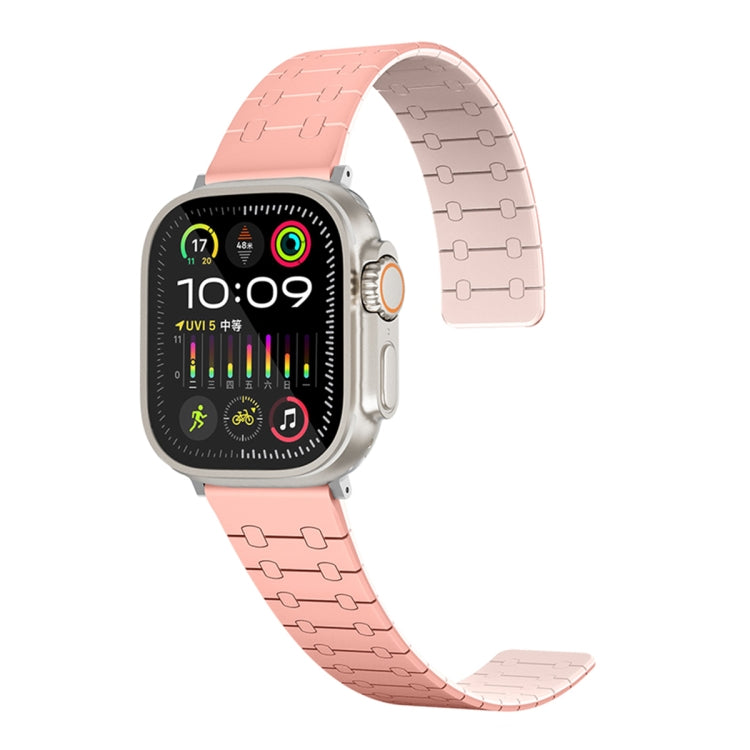 For Apple Watch SE 44mm Two Color Loop Magnetic Silicone Watch Band(Peach+Light Pink) - Watch Bands by PMC TechLife | Online Shopping South Africa | PMC TechLife