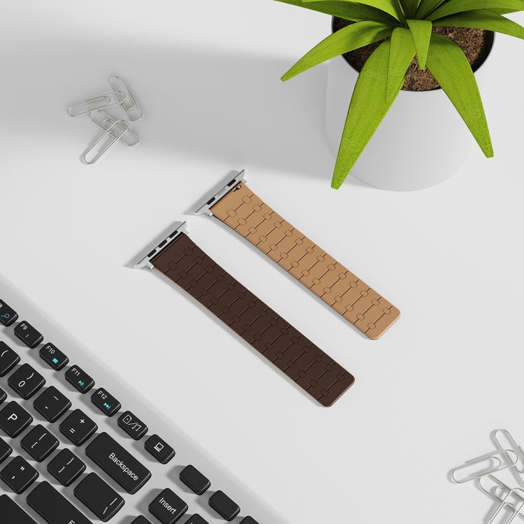 For Apple Watch SE 44mm Two Color Loop Magnetic Silicone Watch Band(Dark Brown+Light Brown) - Watch Bands by PMC TechLife | Online Shopping South Africa | PMC TechLife