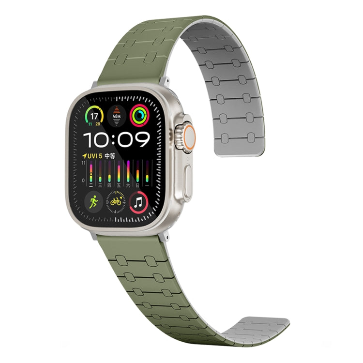 For Apple Watch Series 4 44mm Two Color Loop Magnetic Silicone Watch Band(Green+Grey) - Watch Bands by PMC Jewellery | Online Shopping South Africa | PMC Jewellery