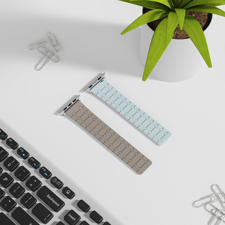 For Apple Watch 42mm Two Color Loop Magnetic Silicone Watch Band(Khaki+Light Green) - Watch Bands by PMC TechLife | Online Shopping South Africa | PMC TechLife