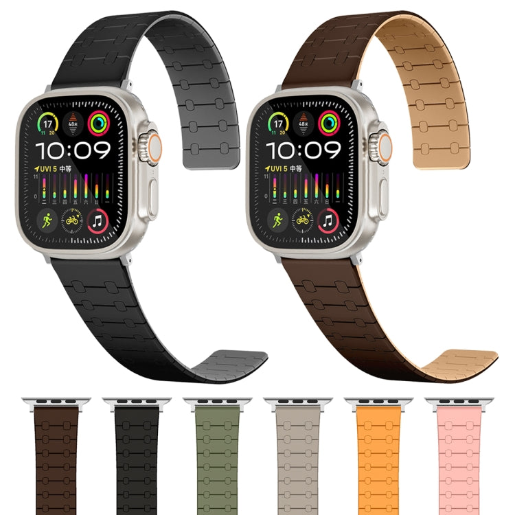 For Apple Watch 42mm Two Color Loop Magnetic Silicone Watch Band(Dark Brown+Light Brown) - Watch Bands by PMC TechLife | Online Shopping South Africa | PMC TechLife