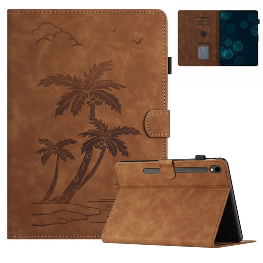 For Samsung Galaxy Tab S9 X710/X716B/X718U Coconut Tree Embossed Smart Leather Tablet Case(Brown) - Galaxy Tab S9 Cases by PMC Jewellery | Online Shopping South Africa | PMC Jewellery | Buy Now Pay Later Mobicred