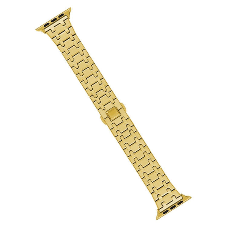 For Apple Watch SE 2023 44mm Double T Stainless Steel Watch Band(Gold) - Watch Bands by PMC Jewellery | Online Shopping South Africa | PMC Jewellery