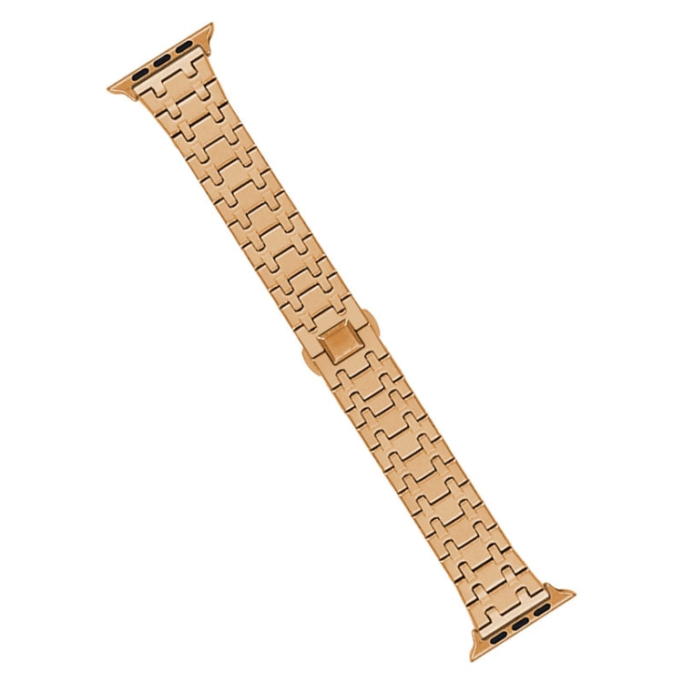 For Apple Watch Series 9 45mm Double T Stainless Steel Watch Band(Rose Gold) - Watch Bands by PMC Jewellery | Online Shopping South Africa | PMC Jewellery