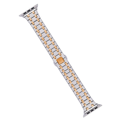 For Apple Watch SE 2022 44mm Double T Stainless Steel Watch Band(Silver Rose Gold) - Watch Bands by PMC Jewellery | Online Shopping South Africa | PMC Jewellery