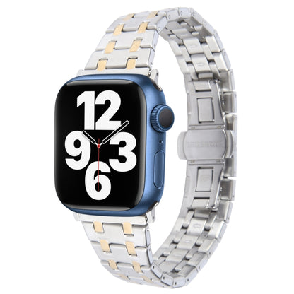 For Apple Watch Series 7 45mm Double T Stainless Steel Watch Band(Silver Gold) - Watch Bands by PMC Jewellery | Online Shopping South Africa | PMC Jewellery