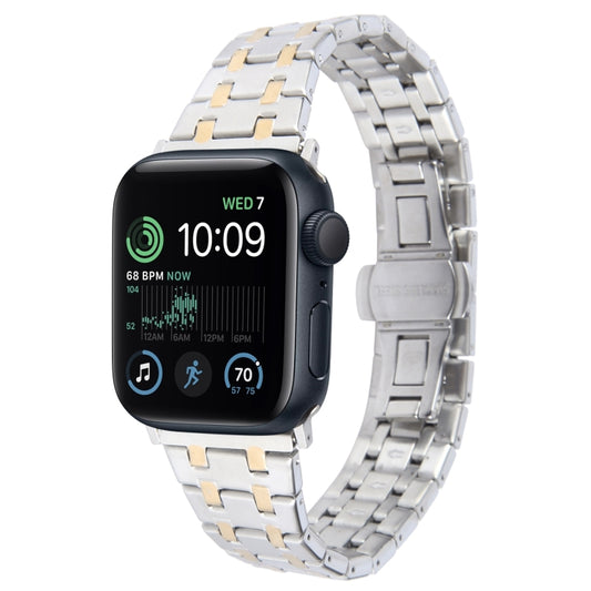 For Apple Watch SE 40mm Double T Stainless Steel Watch Band(Silver Gold) - Watch Bands by PMC Jewellery | Online Shopping South Africa | PMC Jewellery