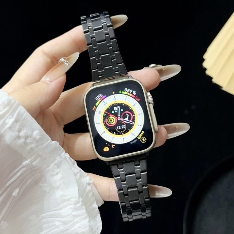 For Apple Watch SE 44mm Double T Stainless Steel Watch Band(Black) - Watch Bands by PMC TechLife | Online Shopping South Africa | PMC TechLife