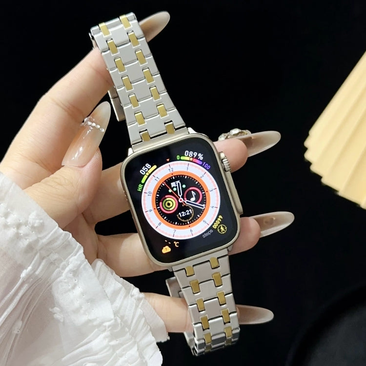 For Apple Watch Series 6 44mm Double T Stainless Steel Watch Band(Silver Gold) - Watch Bands by PMC Jewellery | Online Shopping South Africa | PMC Jewellery