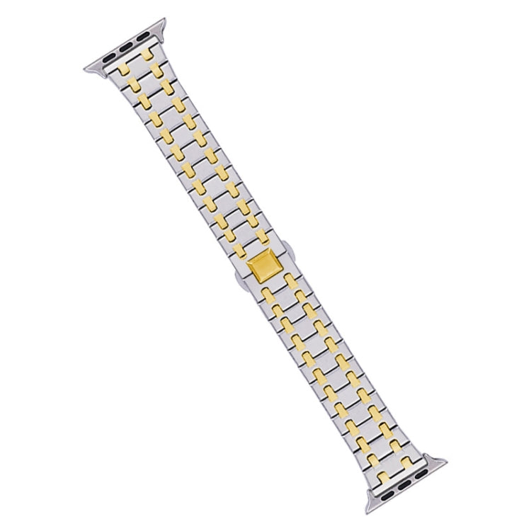 For Apple Watch Series 4 40mm Double T Stainless Steel Watch Band(Silver Gold) - Watch Bands by PMC Jewellery | Online Shopping South Africa | PMC Jewellery