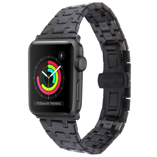 For Apple Watch Series 3 38mm Double T Stainless Steel Watch Band(Black) - Watch Bands by PMC Jewellery | Online Shopping South Africa | PMC Jewellery