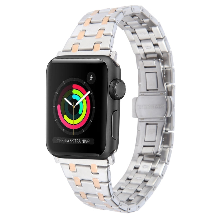 For Apple Watch Series 3 38mm Double T Stainless Steel Watch Band(Silver Rose Gold) - Watch Bands by PMC Jewellery | Online Shopping South Africa | PMC Jewellery