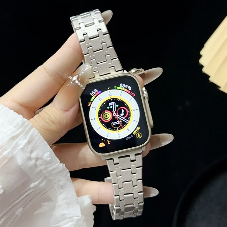 For Apple Watch 38mm Double T Stainless Steel Watch Band(Starlight) - Watch Bands by PMC Jewellery | Online Shopping South Africa | PMC Jewellery