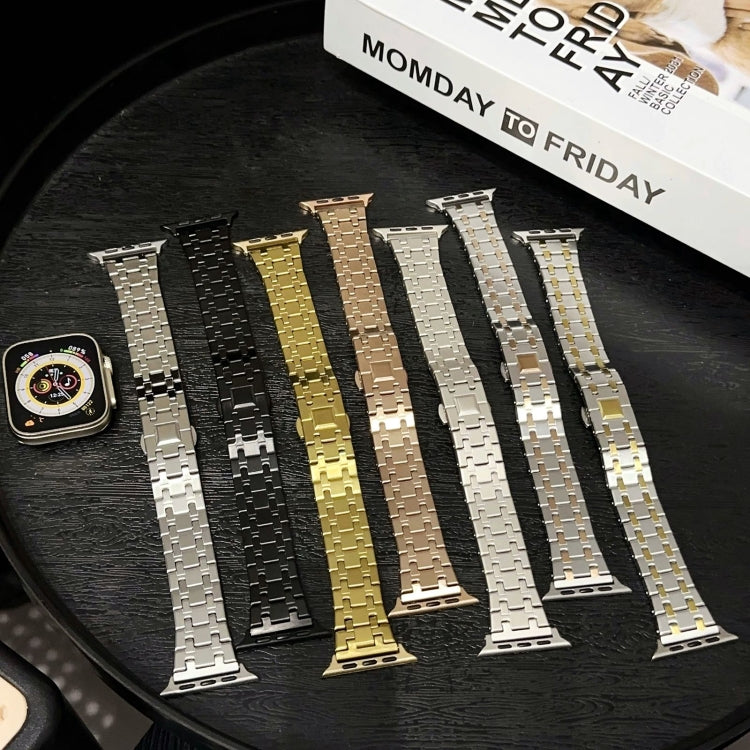 For Apple Watch Series 4 40mm Double T Stainless Steel Watch Band(Gold) - Watch Bands by PMC Jewellery | Online Shopping South Africa | PMC Jewellery