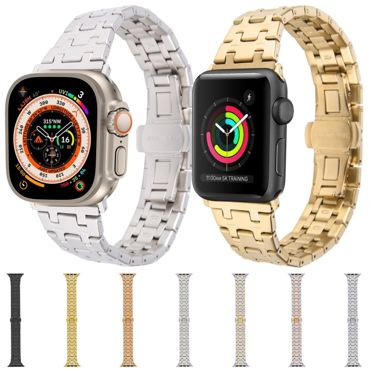 For Apple Watch 42mm Double T Stainless Steel Watch Band(Black) - Watch Bands by PMC Jewellery | Online Shopping South Africa | PMC Jewellery