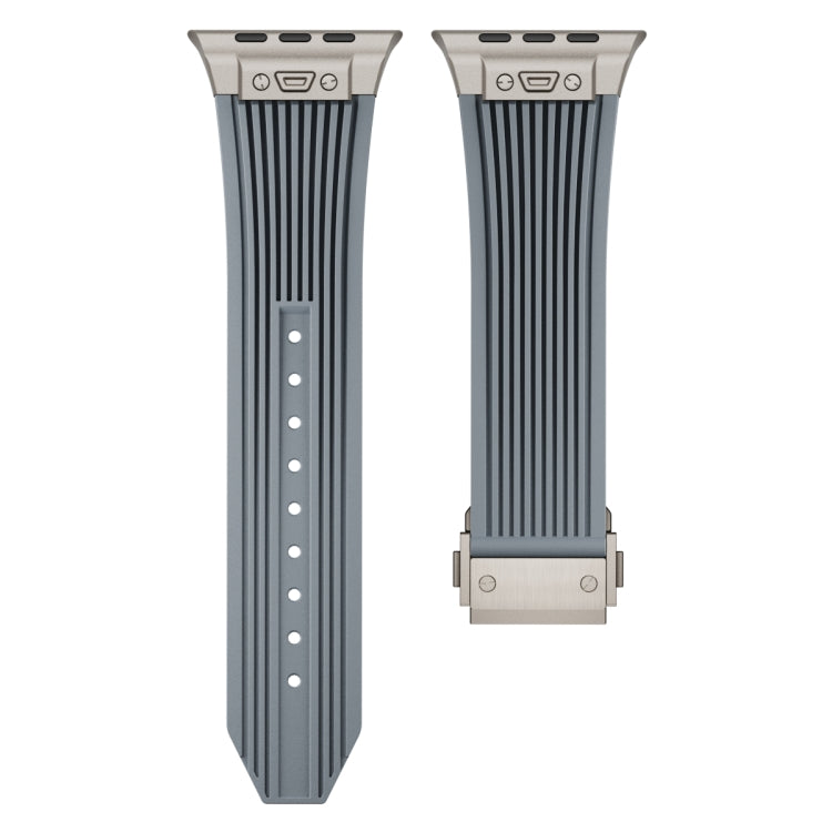 For Apple Watch SE 2023 44mm Vertical Texture Titanium Buckle Elastic Silicone Watch Band(Grey) - Watch Bands by PMC TechLife | Online Shopping South Africa | PMC TechLife | Buy Now Pay Later Mobicred