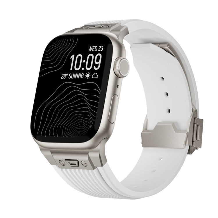 For Apple Watch SE 44mm Vertical Texture Titanium Buckle Elastic Silicone Watch Band(White) - free shipping - PMC TechLife - Order now!