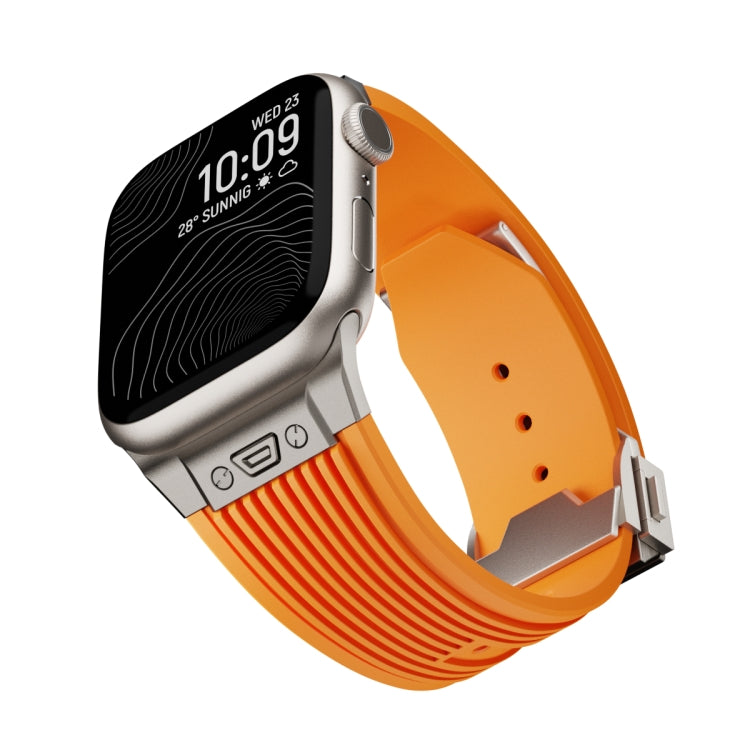 For Apple Watch SE 44mm Vertical Texture Titanium Buckle Elastic Silicone Watch Band(Orange) - Watch Bands by PMC TechLife | Online Shopping South Africa | PMC TechLife | Buy Now Pay Later Mobicred