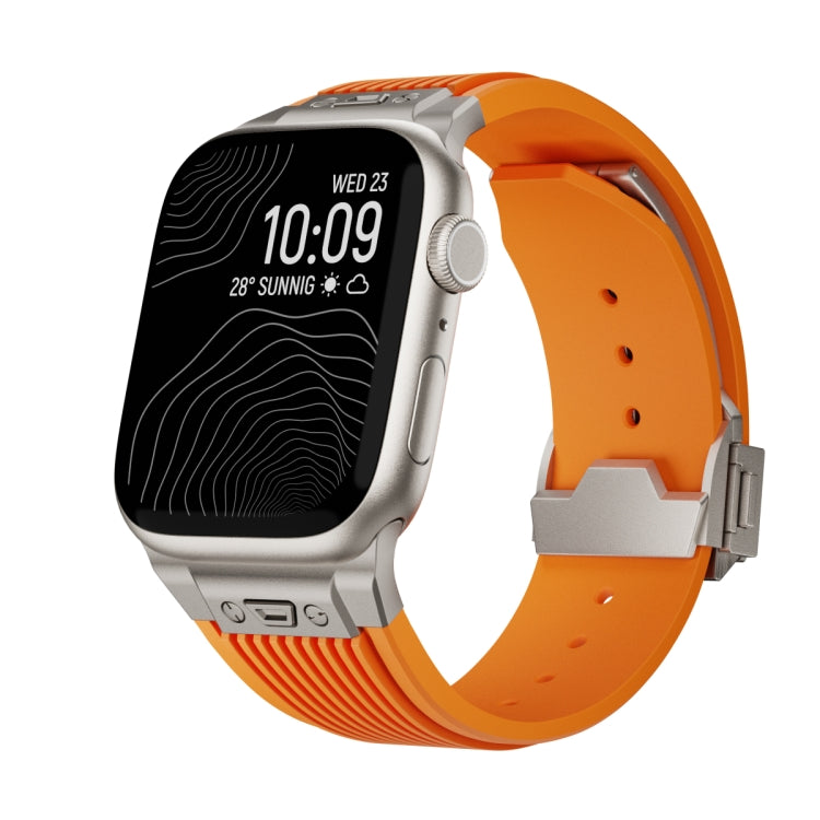 For Apple Watch SE 44mm Vertical Texture Titanium Buckle Elastic Silicone Watch Band(Orange) - Watch Bands by PMC TechLife | Online Shopping South Africa | PMC TechLife | Buy Now Pay Later Mobicred