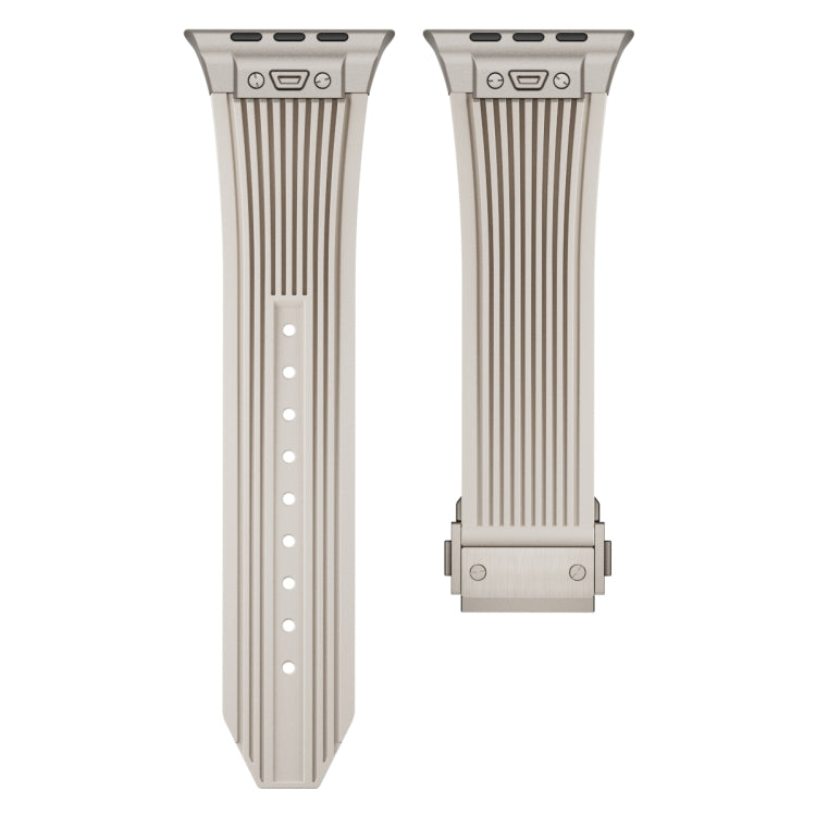 For Apple Watch Series 6 44mm Vertical Texture Titanium Buckle Elastic Silicone Watch Band(Starlight) - free shipping - PMC TechLife - Order now!
