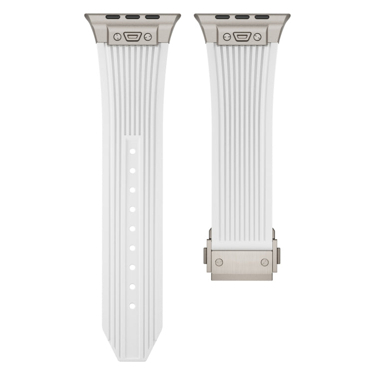 For Apple Watch Series 5 44mm Vertical Texture Titanium Buckle Elastic Silicone Watch Band(White) - Watch Bands by PMC TechLife | Online Shopping South Africa | PMC TechLife | Buy Now Pay Later Mobicred